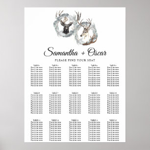 Winter Watercolor Deer Wreath Silver Poster