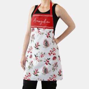 Winter Watercolor Floral Berry Personalised Apron