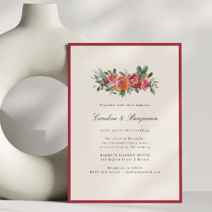 Winter Watercolor Floral Burgundy Elegant Wedding Invitation