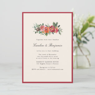 Winter Watercolor Floral Burgundy Elegant Wedding Invitation