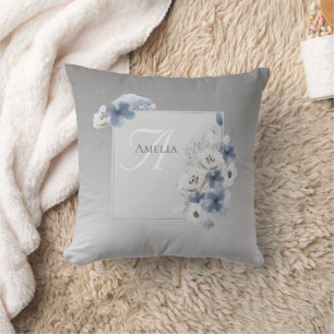 Winter Watercolor Floral Monogram Cushion