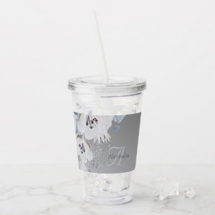 Winter Watercolor Floral Monogram Personalised Acrylic Tumbler