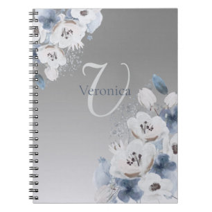 Winter Watercolor Floral Monogram Personalised Notebook