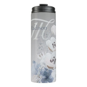 Winter Watercolor Floral Monogram Personalised Thermal Tumbler