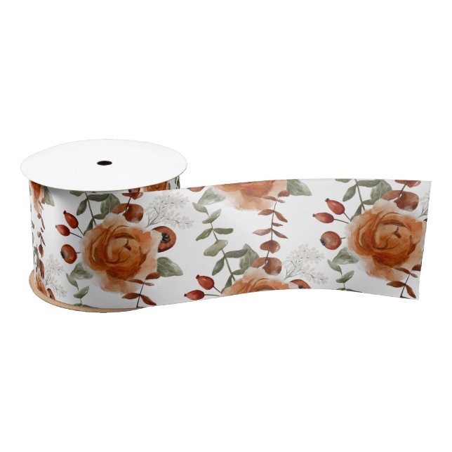 Winter Watercolor Floral Ribbon  Satin Ribbon (Spool)