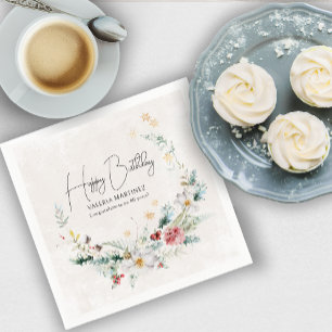 Winter Watercolor Flower Snowflake 80th Birthday Napkin