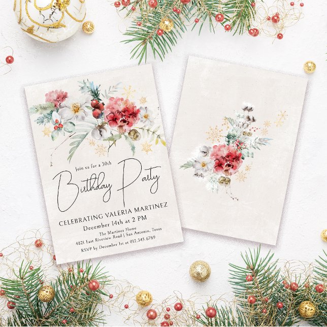 Winter Watercolor Flowers 30th Birthday Party Invitation (Need a matching welcome sign? Maybe napkins or paper plates. Something else? Message me!)