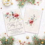 Winter Watercolor Flowers 60th Birthday Party Invitation<br><div class="desc">Red and white winter watercolor flowers are nestled in soft sage green leaves and foliage. Gold snowflakes add a festive touch. An elegant,  simple and modern script gives it a open and airy vibe. There is also a winter floral boquet on the back.</div>
