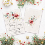 Winter Watercolor Flowers 70th Birthday Party Invitation<br><div class="desc">Red and white winter watercolor flowers are nestled in soft sage green leaves and foliage. Gold snowflakes add a festive touch. An elegant,  simple and modern script gives it a open and airy vibe. There is also a winter floral boquet on the back.</div>
