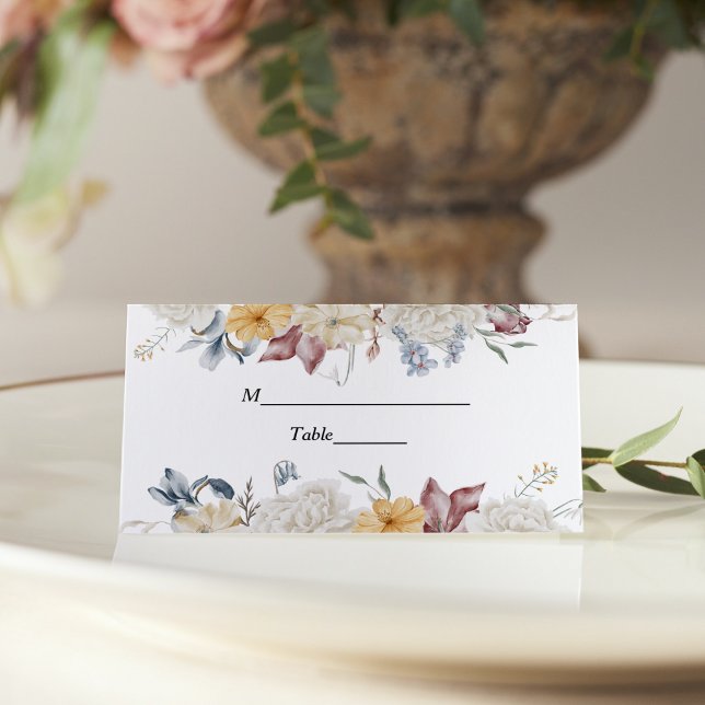 Winter Watercolor Flowers Place Card (Creator Uploaded)