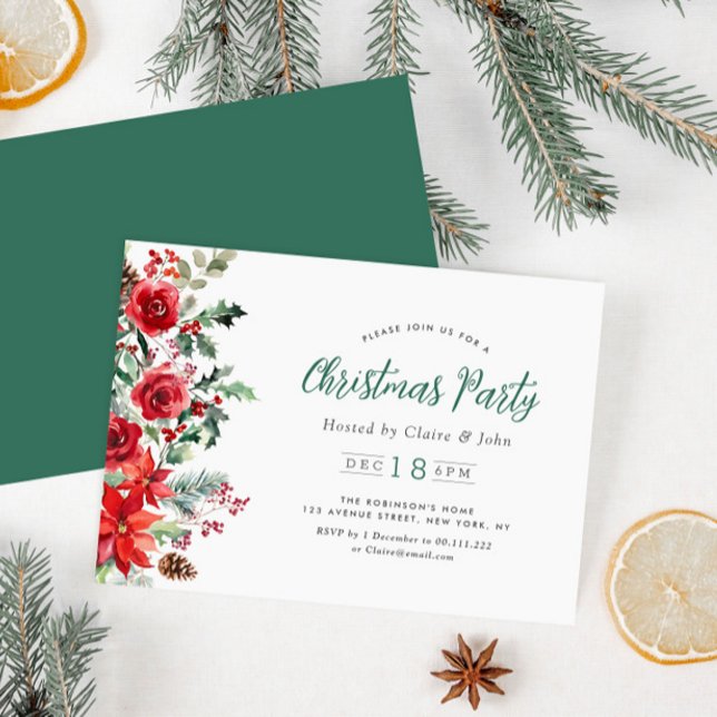 winter watercolor foliage christmas party invitation (Creator Uploaded)