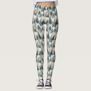 Winter Watercolor Forest Deer (1) Leggings