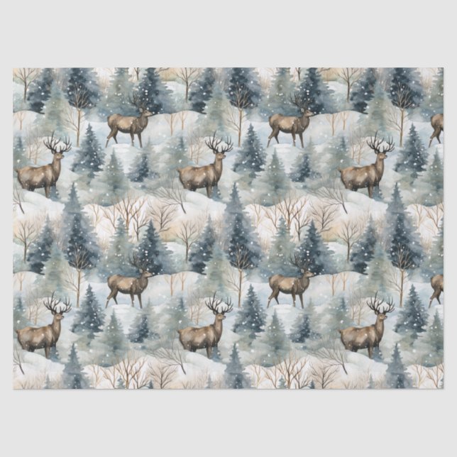 Winter Watercolor Forest Deer (1) Tissue Paper (Front)