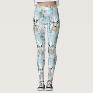 Winter Watercolor Forest Deer (2) Leggings