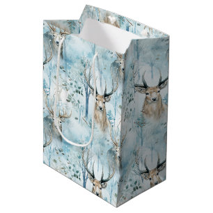 Winter Watercolor Forest Deer (2) Medium Gift Bag