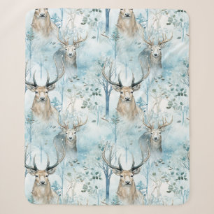 Winter Watercolor Forest Deer (2) Sherpa Blanket