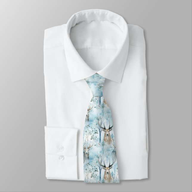 Winter Watercolor Forest Deer (2) Tie (Tied)