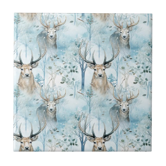 Winter Watercolor Forest Deer (2) Tile (Front)