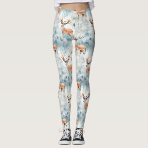 Winter Watercolor Forest Deer (3) Leggings