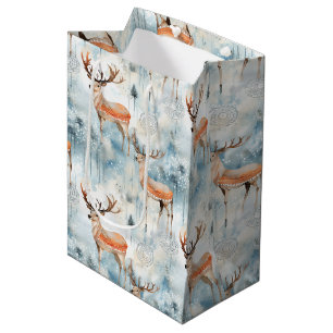 Winter Watercolor Forest Deer (3) Medium Gift Bag