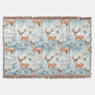 Winter Watercolor Forest Deer (3) Throw Blanket