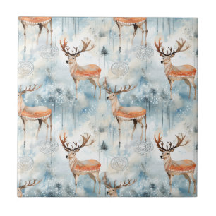 Winter Watercolor Forest Deer (3) Tile