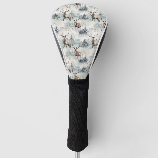 Winter Watercolor Forest Deer (4) Golf Head Cover (Front)