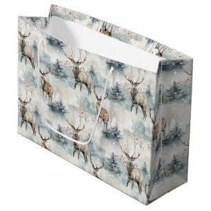 Winter Watercolor Forest Deer (4) Large Gift Bag