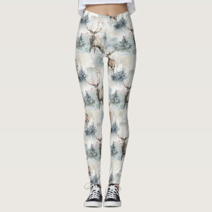 Winter Watercolor Forest Deer (4) Leggings