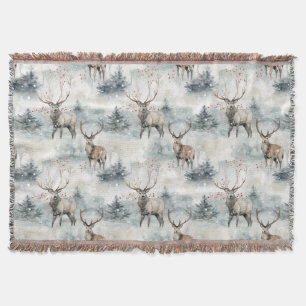 Winter Watercolor Forest Deer (4) Throw Blanket