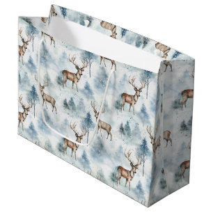 Winter Watercolor Forest Deer (5) Large Gift Bag