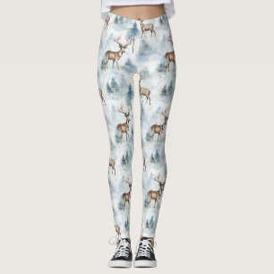 Winter Watercolor Forest Deer (5) Leggings