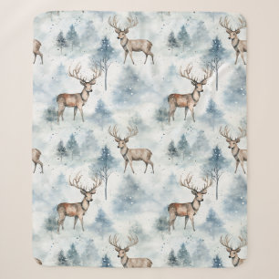 Winter Watercolor Forest Deer (5) Sherpa Blanket