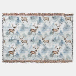 Winter Watercolor Forest Deer (5) Throw Blanket