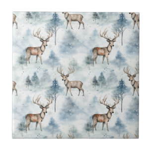 Winter Watercolor Forest Deer (5) Tile