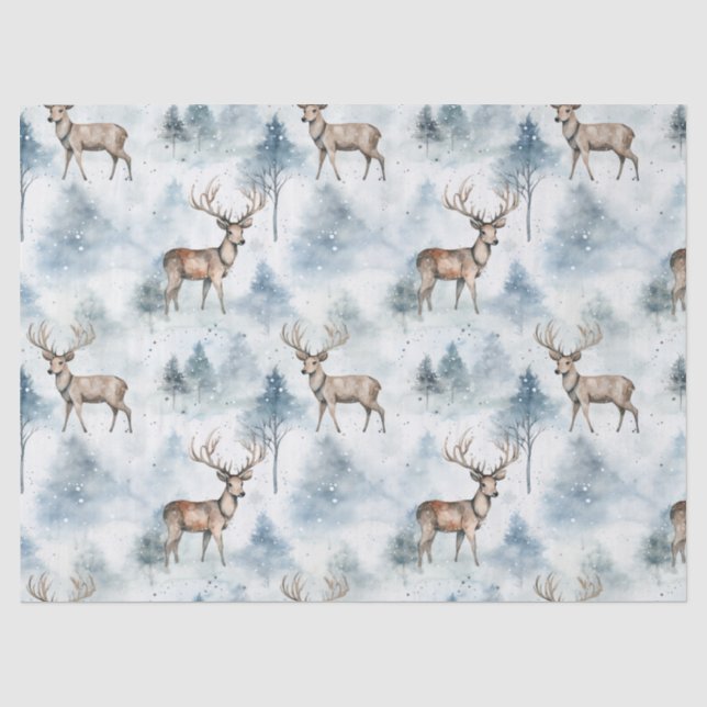 Winter Watercolor Forest Deer (5) Tissue Paper (Front)