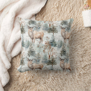 Winter Watercolor Forest Deer (6) Cushion