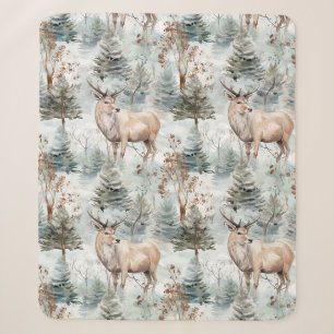 Winter Watercolor Forest Deer (6) Sherpa Blanket