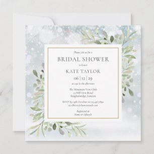 Winter Watercolor Greenery Bridal Shower Invitation