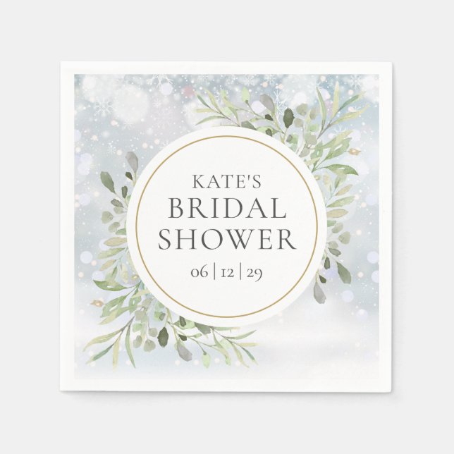 Winter Watercolor Greenery Bridal Shower Napkin (Front)