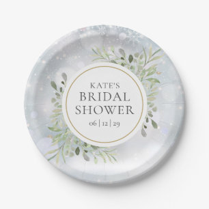 Winter Watercolor Greenery Bridal Shower Paper Plate
