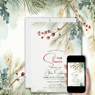 Winter Watercolor Greenery  Invitation