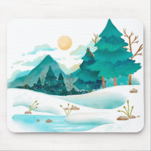 Winter Watercolor Landscape Mouse Mat