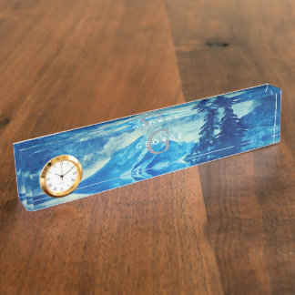 Winter Watercolor Mountains Landscape Monogram Nameplate