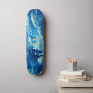 Winter Watercolor Mountains Landscape Monogram Skateboard