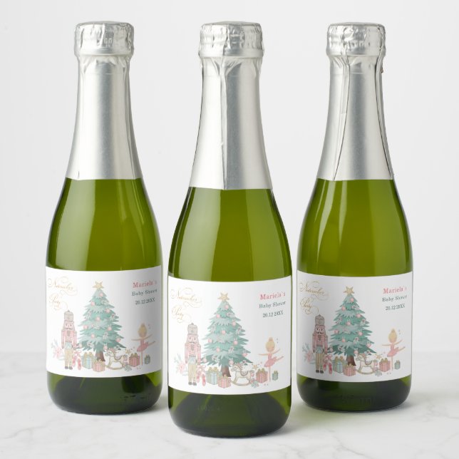 Winter Watercolor Nutcracker ballet Merry Christma Sparkling Wine Label (Bottles)