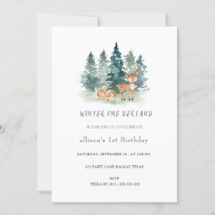Winter Watercolor Onederland 1st Birthday Invitation