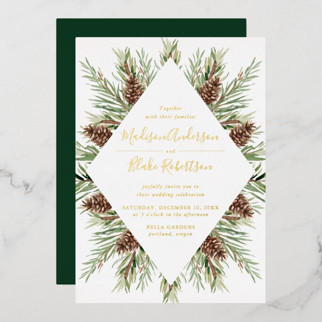 Winter Watercolor Pine Cone Frame Wedding (Front/Back)