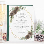 Winter Watercolor Pine Cone Greenery Wedding Invitation<br><div class="desc">This elegant winter-themed wedding invitation features a gold geometric frame decorated with watercolor greenery, pine cones and winter evergreen branches, accented with snowberries. On the back is a green watercolor texture. Find matching rsvp and enclosure cards, as well as other matching products, in the collection. Message me through Zazzle Chat...</div>