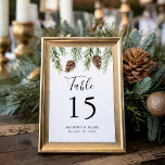 Winter Watercolor Pine Cone Wedding Table Number<br><div class="desc">Add a personalised touch to your winter wedding with our Winter Watercolor Pinecone Wedding table number cards. The personalised table number cards feature a top border of brown watercolor pine cones and green pine branches with the table number, your names, and wedding date displayed below. The design repeats on the...</div>